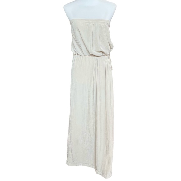 GAP Maxi Dress Size Medium Beige Strapless Satin Drawstring Party Cruise Summer - Picture 2 of 9